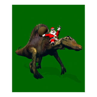 Santa Claus Riding On Spinosaurus Poster