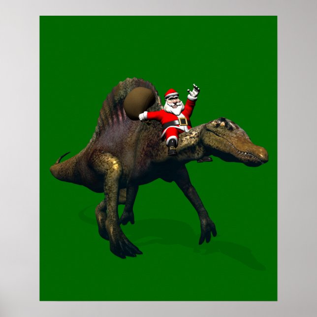 Santa Claus Riding On Spinosaurus Poster (Front)