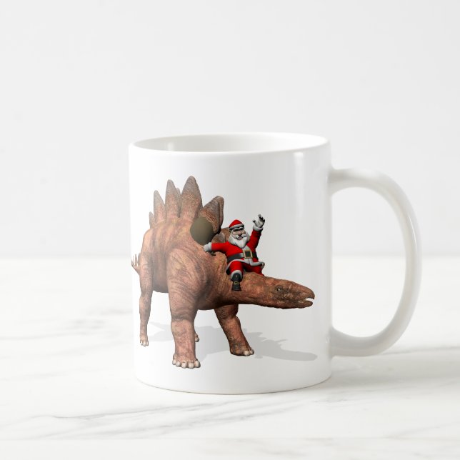 Santa Claus Riding On Stegosaurus Coffee Mug (Right)