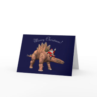 Santa Claus Riding On Stegosaurus Holiday Card