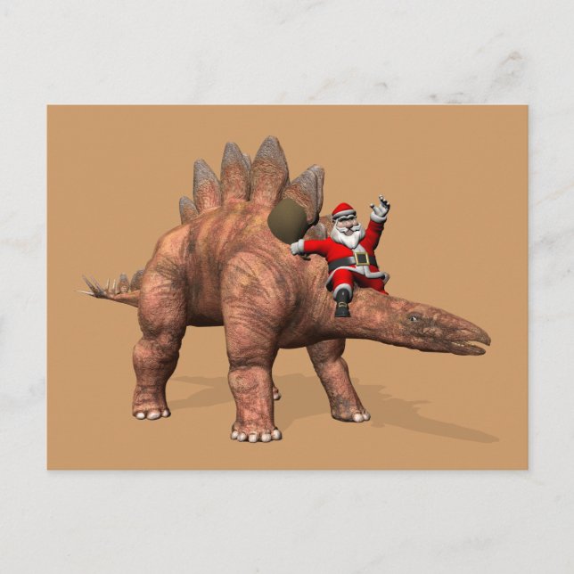 Santa Claus Riding On Stegosaurus Holiday Postcard (Front)