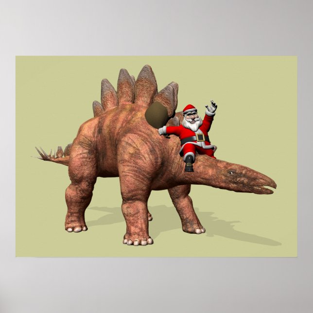 Santa Claus Riding On Stegosaurus Poster (Front)