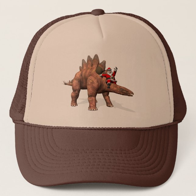 Santa Claus Riding On Stegosaurus Trucker Hat (Front)