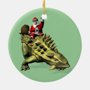 Santa Claus Riding On Talarurus Ceramic Ornament