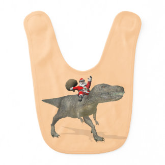 Santa Claus Riding On Trex Baby Bib