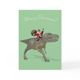 Santa Claus Riding On Trex Holiday Card