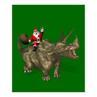 Santa Claus Riding On Triceratops Poster
