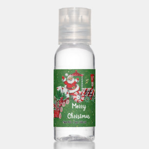 Santa Claus Riding Peppermint Candy Train Green Hand Sanitizer