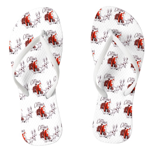 Santa Claus Riding Reindeer Christmas Flip Flops (Footbed)