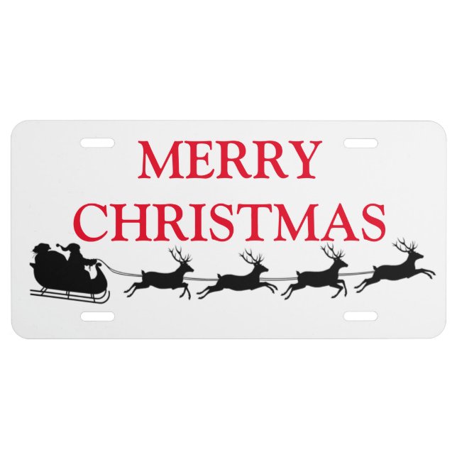 Santa Claus Riding Reindeer Christmas Holiday License Plate (Front)