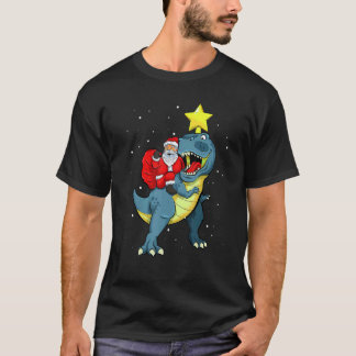Santa Claus Riding Rex Dinosaur Christmas For Boys T-Shirt