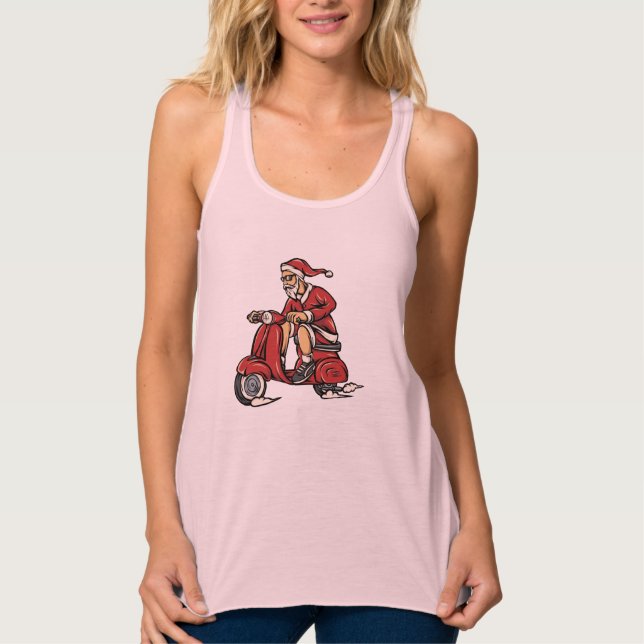 Santa Claus Riding Scooter Christmas Costumes Tank Top (Front)