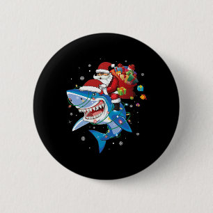 Santa Claus Riding Shark Lover Merry Christmas Xma Button