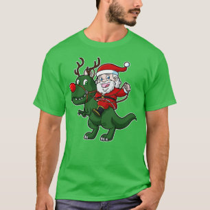 Santa Claus Riding T Rex Dinosaur Christmas T-Shirt