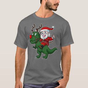 Santa Claus Riding T Rex Dinosaur Christmas T-Shirt