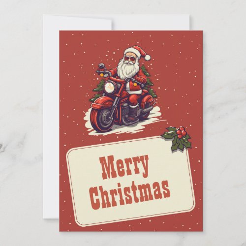 Santa Claus Riding The Bike Cartoon Holiday Card