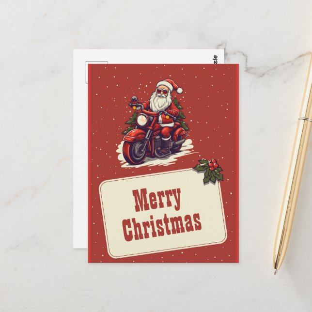 Santa Claus Riding The Bike Cartoon Postcard (Front/Back In Situ)