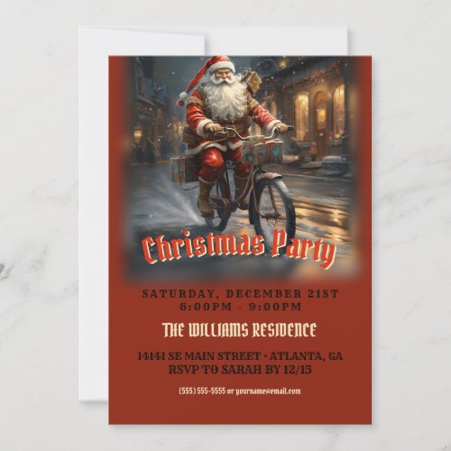 Santa Claus Riding the Bike Christmas Invitation