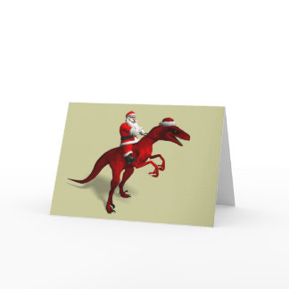 Santa Claus Riding Trex Holiday Card