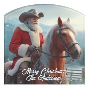 Santa Claus Riding Western Christmas Door Sign