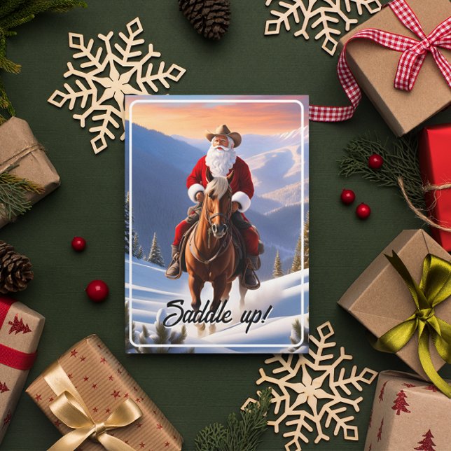 Santa Claus Riding Western Christmas Invitation (Creator Uploaded)
