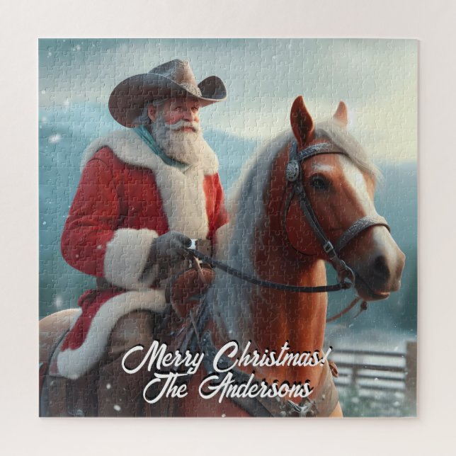 Santa Claus Riding Western Christmas Jigsaw Puzzle (Vertical)