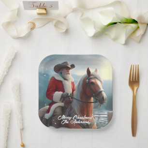 Santa Claus Riding Western Christmas Paper Plates