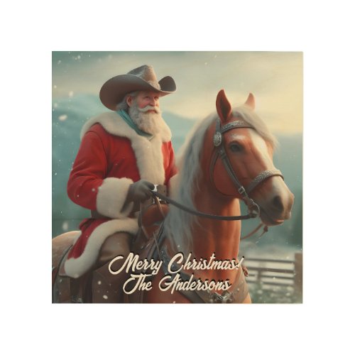 Santa Claus Riding Western Christmas Wood Wall Art