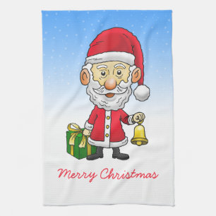 Santa Claus rings the bell on Christmas Eve Kitchen Towel
