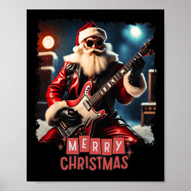 Santa Claus Rock Guitar Merry Christmas  Poster (Front)