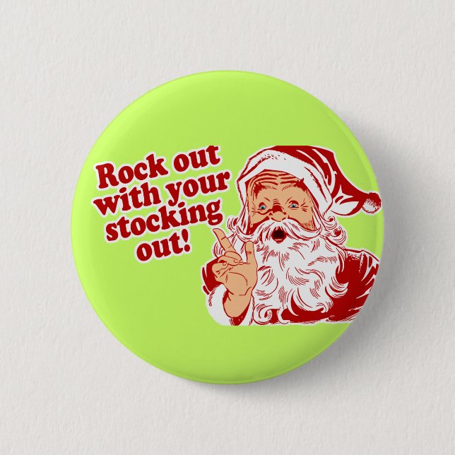 Santa Claus Rock Out Pinback Button (Front)