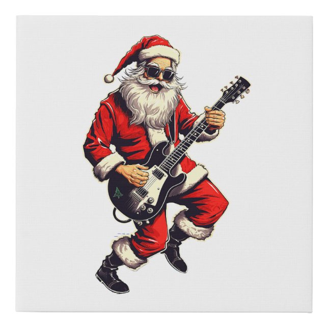Santa Claus Rocking & Jamming On His Guitar Faux Canvas Print (Front)