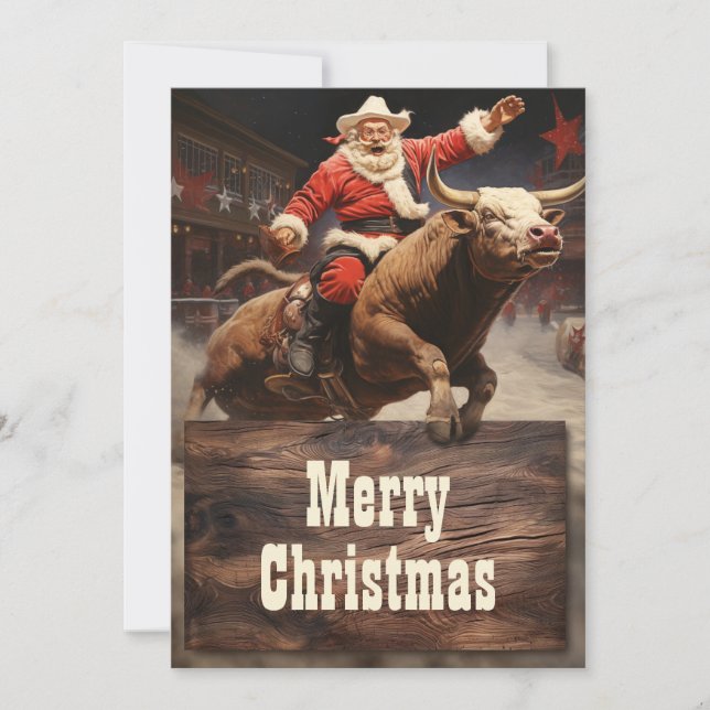 Santa Claus Rodeo Holiday Card (Front)