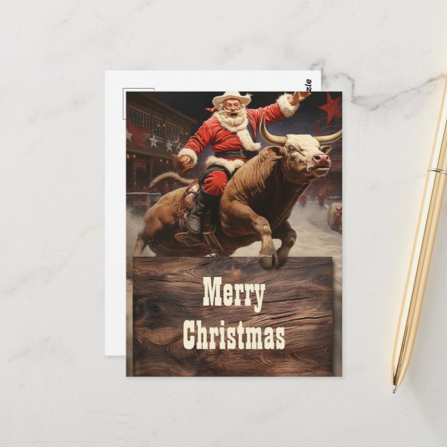 Santa Claus Rodeo Postcard (Front/Back In Situ)