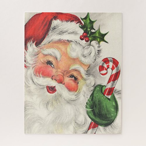 Santa Claus Rosy Cheeks Holding Candy Cane Jigsaw  Jigsaw Puzzle