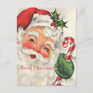 Santa Claus Rosy Cheeks Holding Candy Cane Postcard