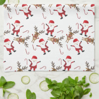 funny christmas tea towel, reindeer names wine list red buffalo plaid  kitchen towel