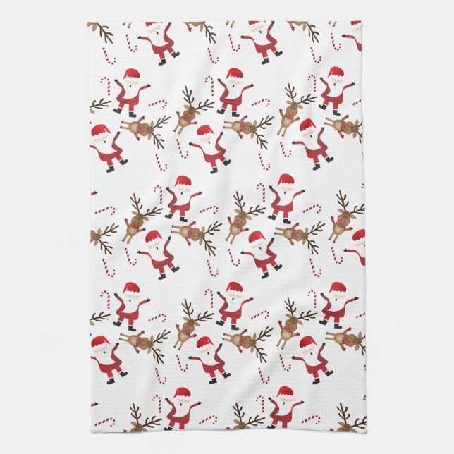 Santa Claus Rudolph The Red Nosed Reindeer Pattern Kitchen Towel (Vertical)