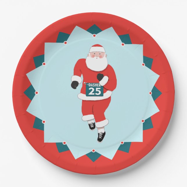 Santa Claus Runner Paper Plates (Front)