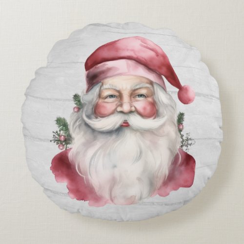 Santa Claus Rustic Vintage Holiday Round Pillow