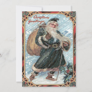 Santa Claus Sack of Toys Holly Winter Storm Invitation