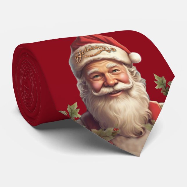 Santa Claus Saint Nicholas Christmas red Neck Tie (Rolled)