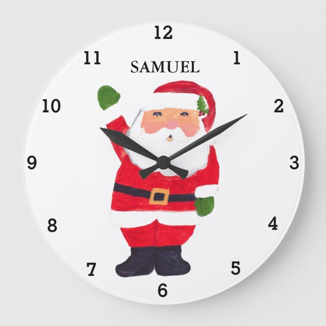 Santa Claus Saint Nicholas Festive Funny Kids Large Clock (Front)