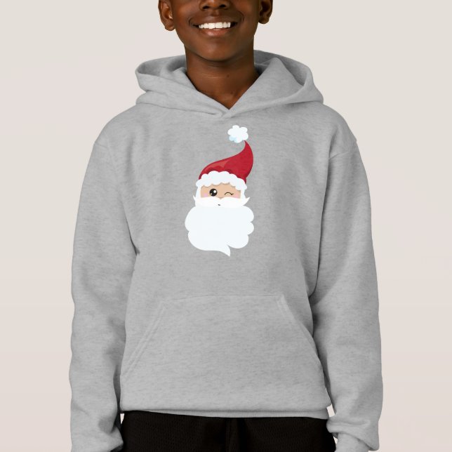 Santa Claus, Santa Hat, Winking Santa, Christmas Hoodie (Front)