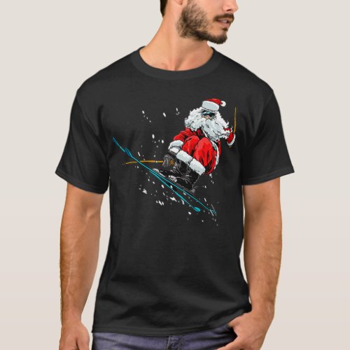 Santa Claus   Santa Skiing Christmas Winter Snow  T_Shirt