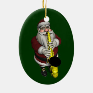 Santa Claus Saxophone Player Ceramic Ornament