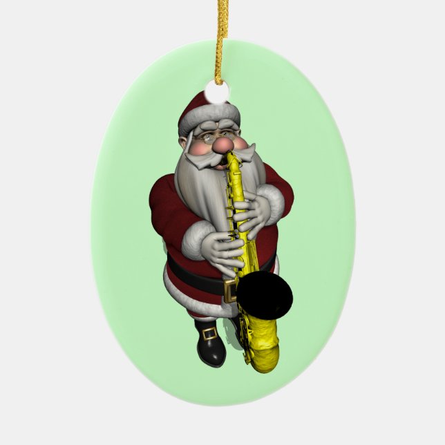 Santa Claus Saxophone Player Ceramic Ornament (Front)