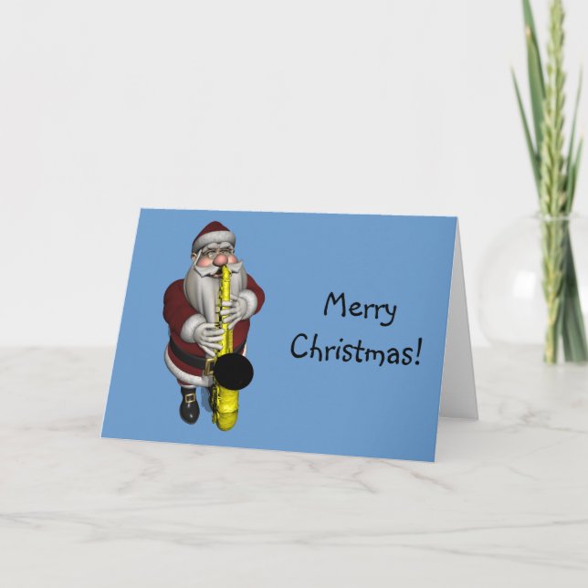 Santa Claus Saxophone Player Holiday Card (Front)