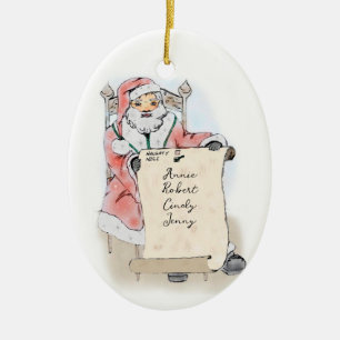 Santa Claus Scroll Naughty Nice List Personalized Ceramic Ornament