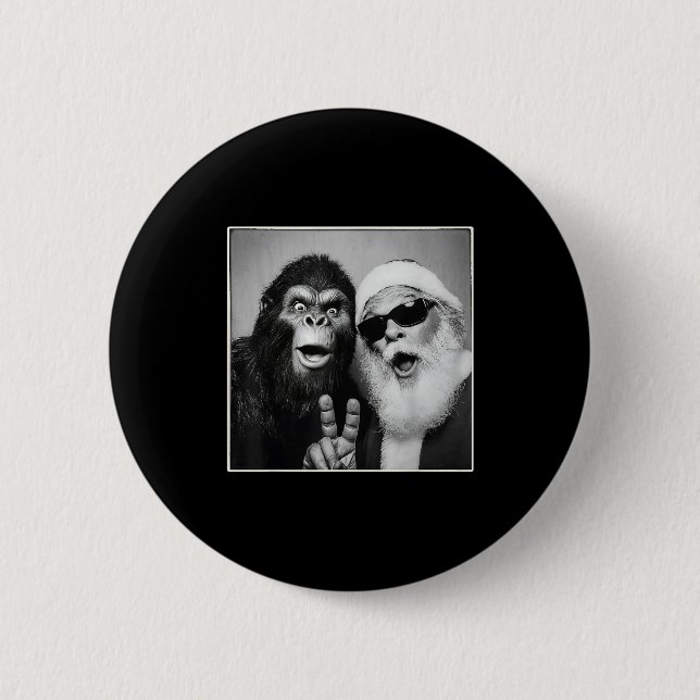 Santa Claus Selfie Bigfoot Christmas Funny Sasquat Button (Front)